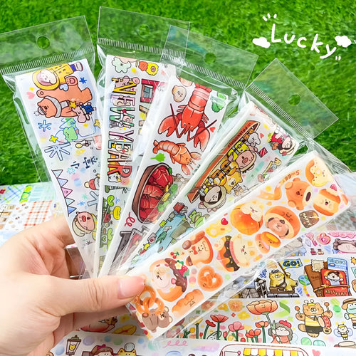 Cartoon character stickers for haemorrhoid tape packaging with cute designs on Japanese paper