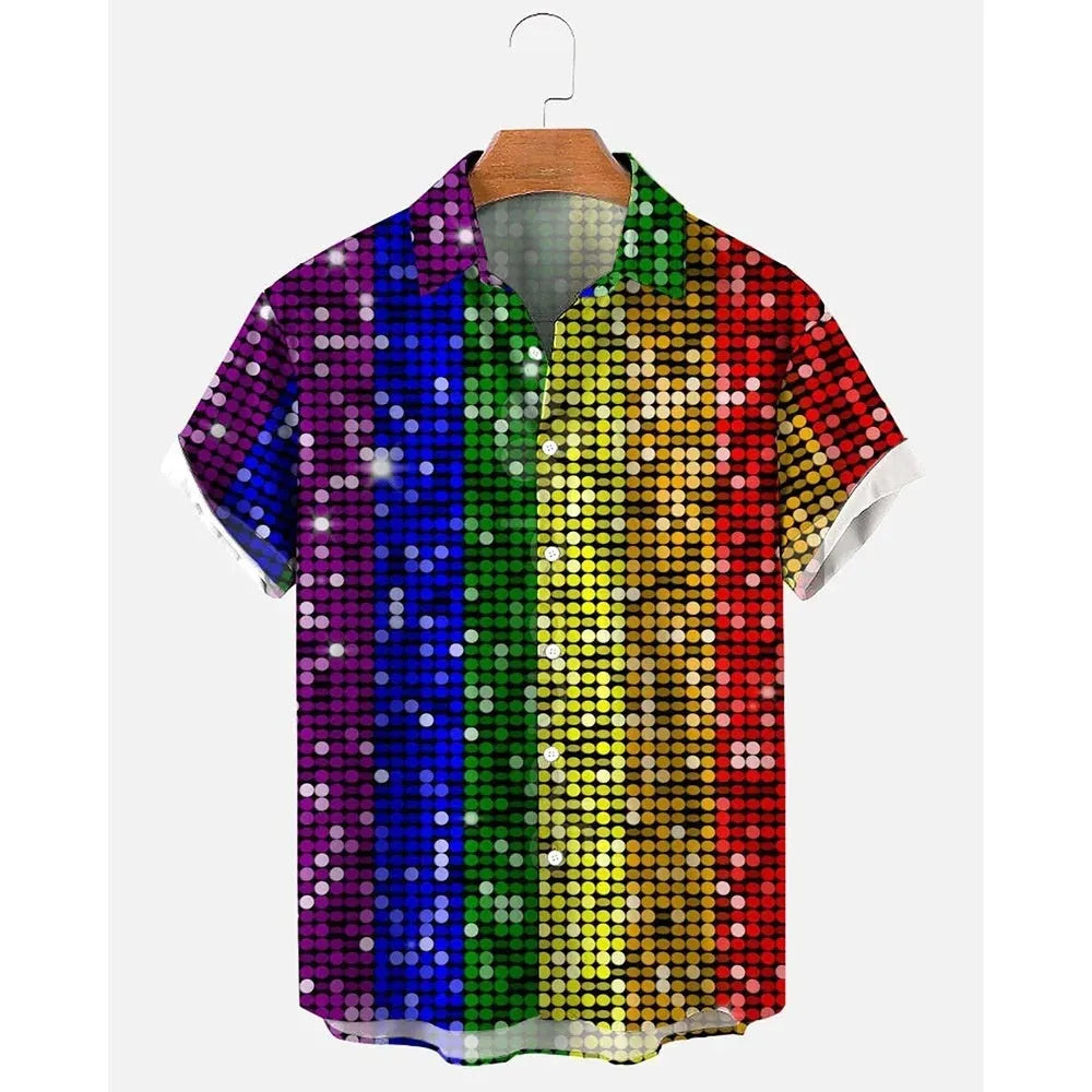 Men's stripe pattern Hawaiian shirt with short sleeves and button fastening in cardigan style
