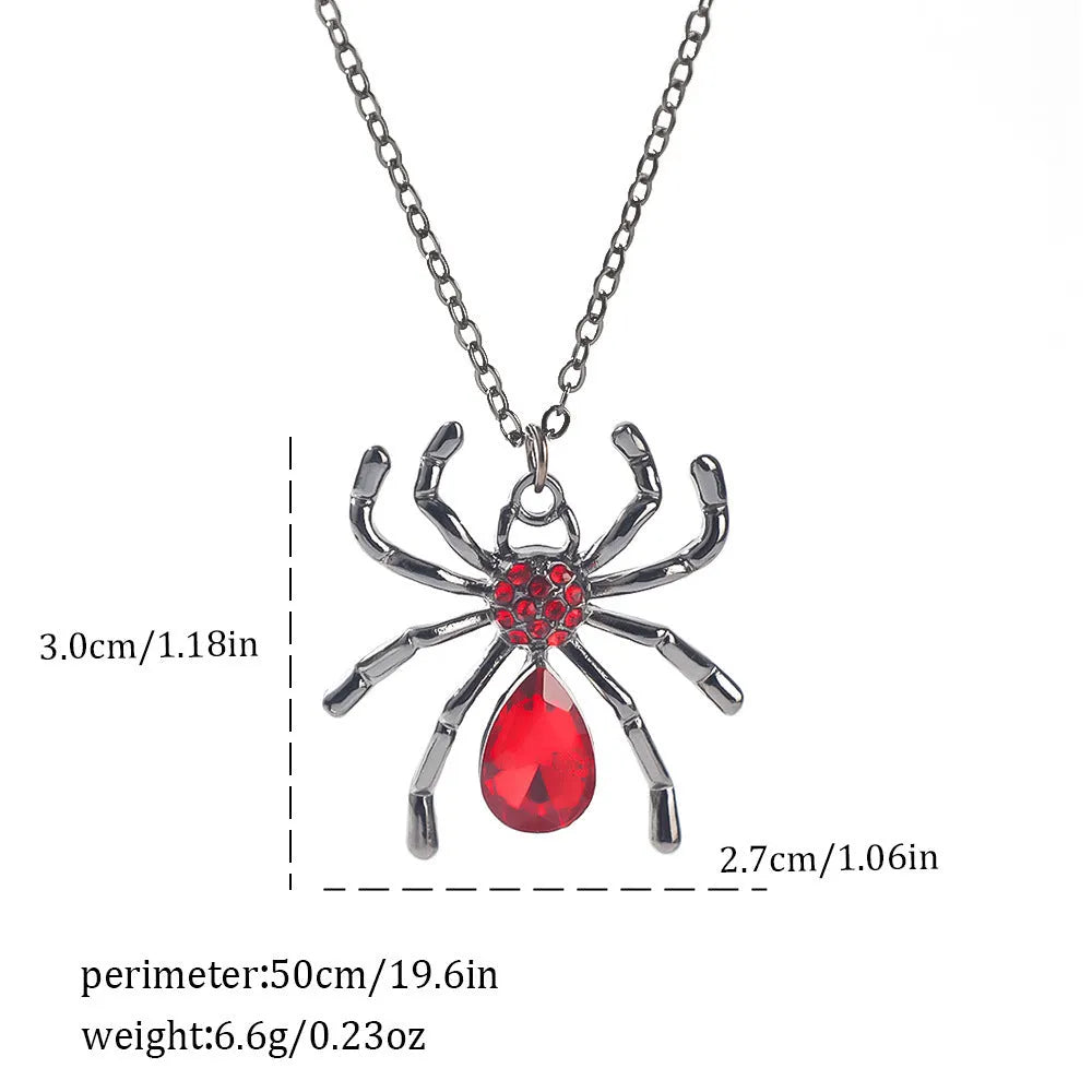 Gothic Halloween necklace with spider and bat alloy pendant on a chain.