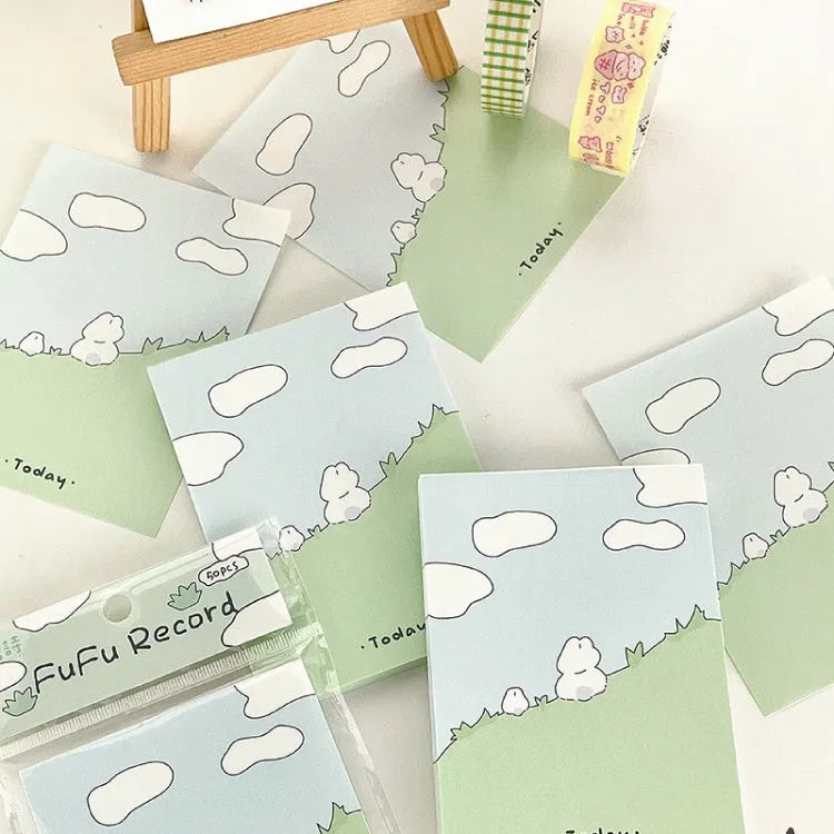 Heartbeat Delivery Series cartoon sticky notes notepad showing six style options including Echo Notes and Puppy Diary.