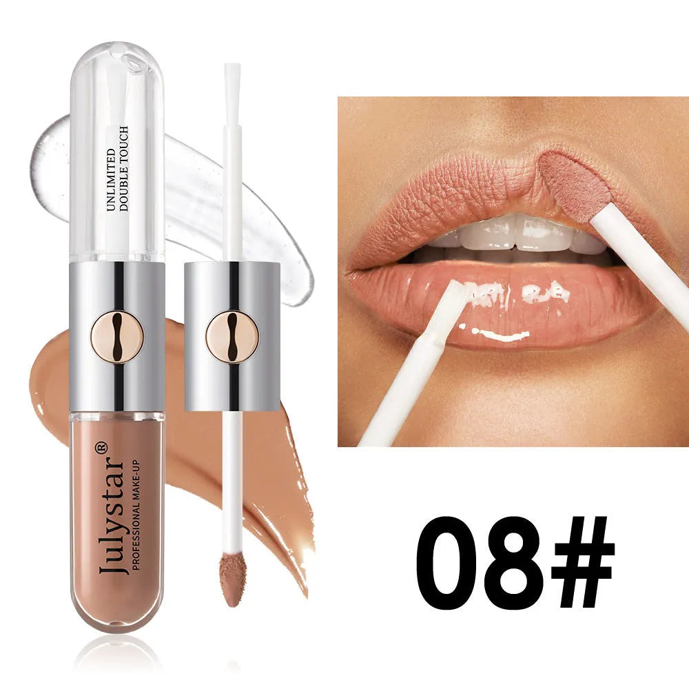 Women's lasting lip gloss tube showing 6ml content, available in nine colour style options for universal skin types