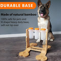 Natural wood dog puzzle toy treat dispenser measuring 31x30x20cm