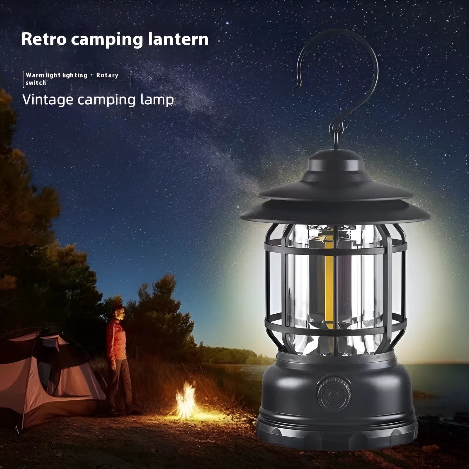 Portable camping lantern in black, green or red with super bright light for booths and outdoor use