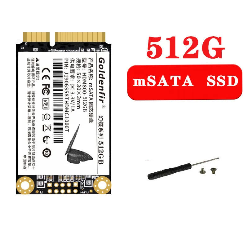 512GB mSATA solid state drive HDM800 model in compact 30x50x3mm form factor