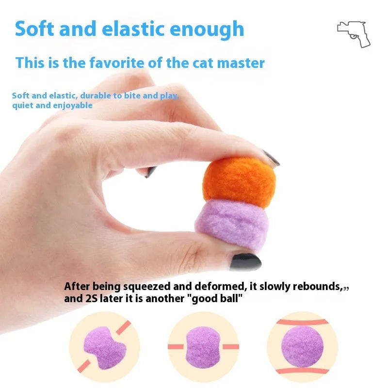 Plush ball launcher dog toy with soft pom-pom balls for indoor fetch games