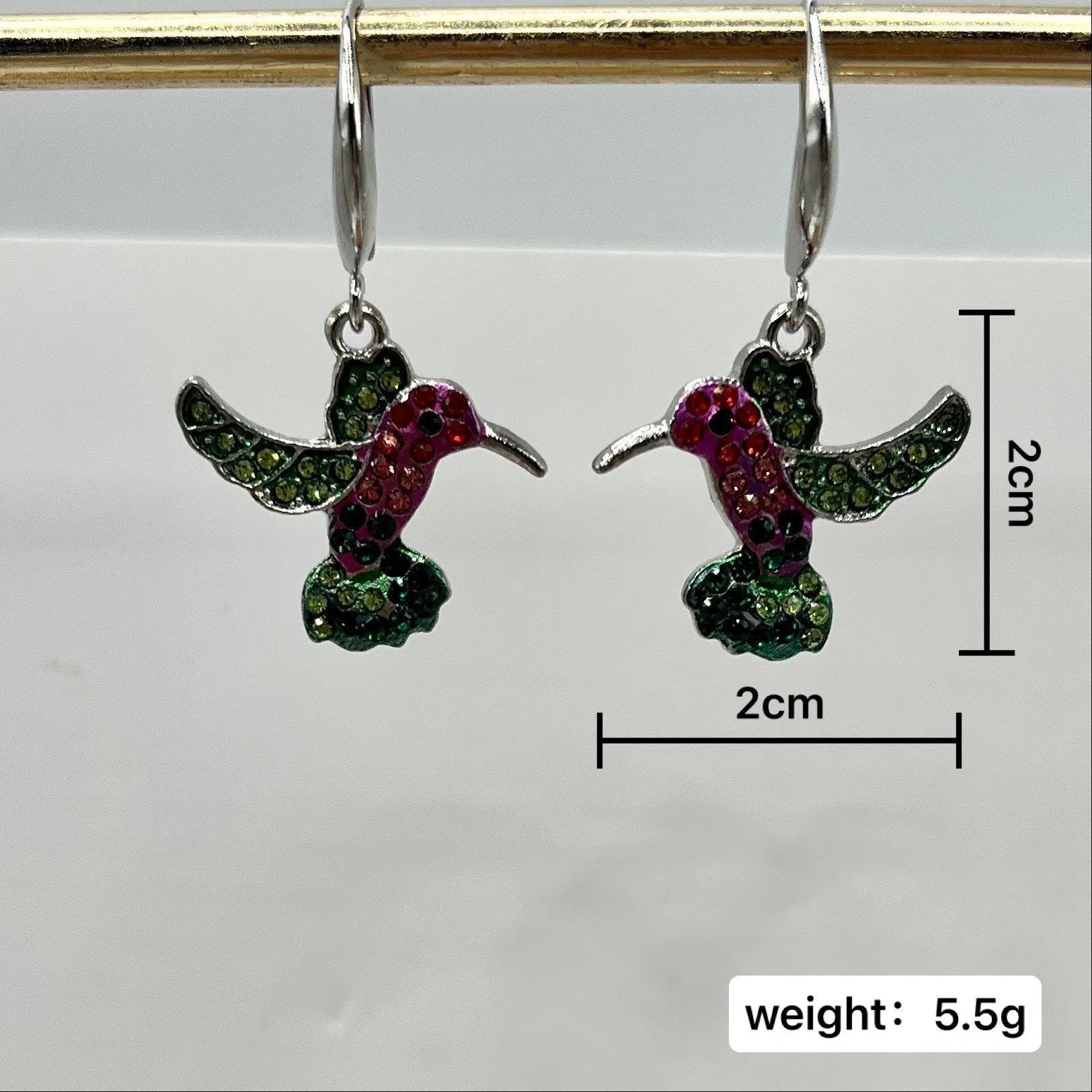 Hummingbird shape colourful alloy earrings electroplated animal pattern women's fashion jewellery