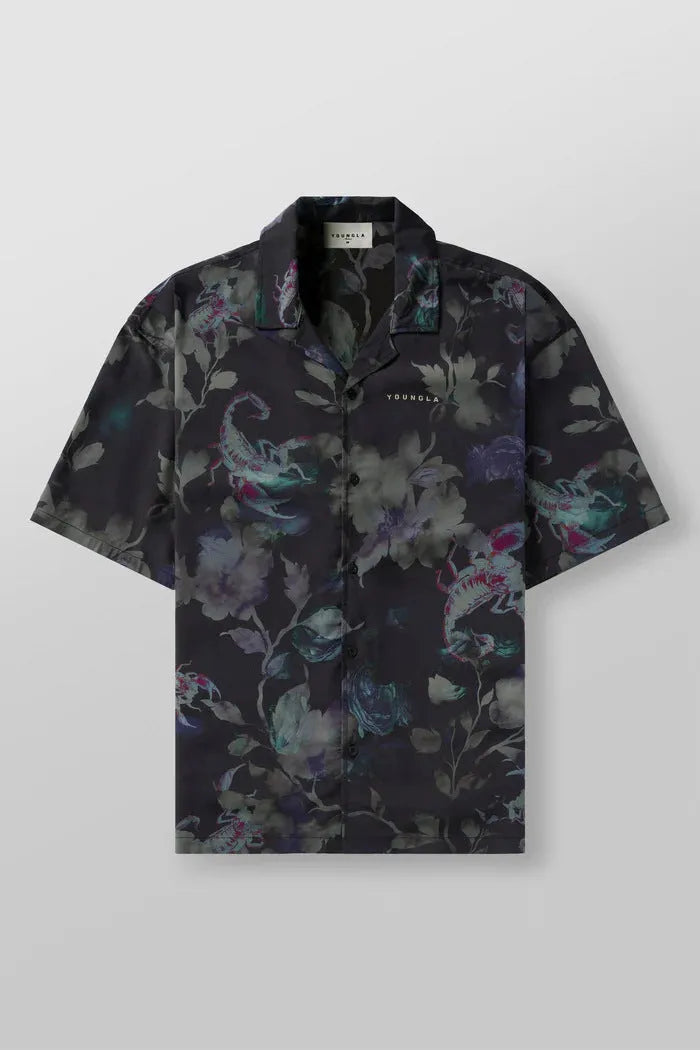 Men's loose fit floral print short sleeve top in polyester fabric shown in beige colour