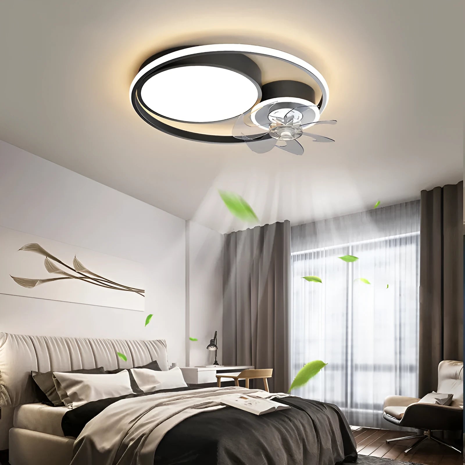 48cm Nordic style ceiling fan lamp with light in black or gold finish