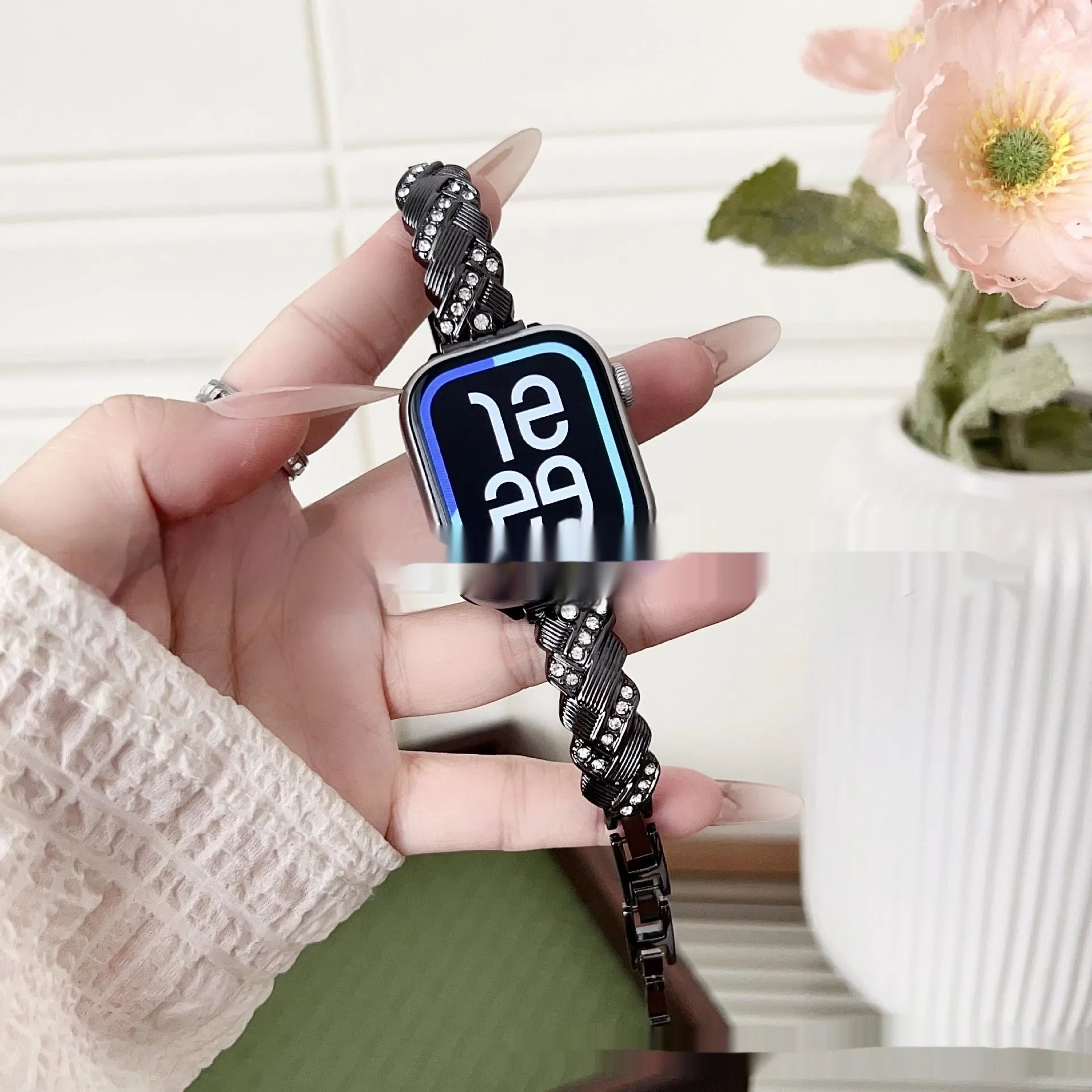 Twist diamond pattern metal strap for Apple Watch in silver, rose gold, gold, black and starlight colours