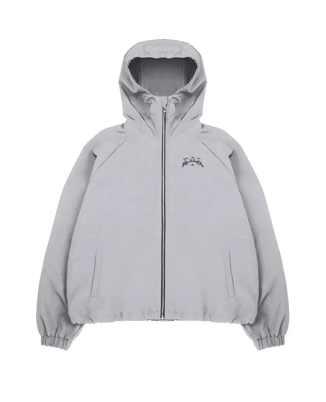 Men's grey British-style loose fit hooded sunscreen jacket made from polyester fabric