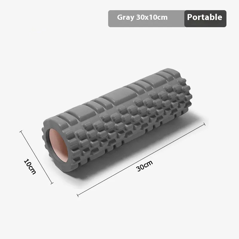 EVA foam roller for fitness in multiple sizes and colours including black, grey, pink, and blue