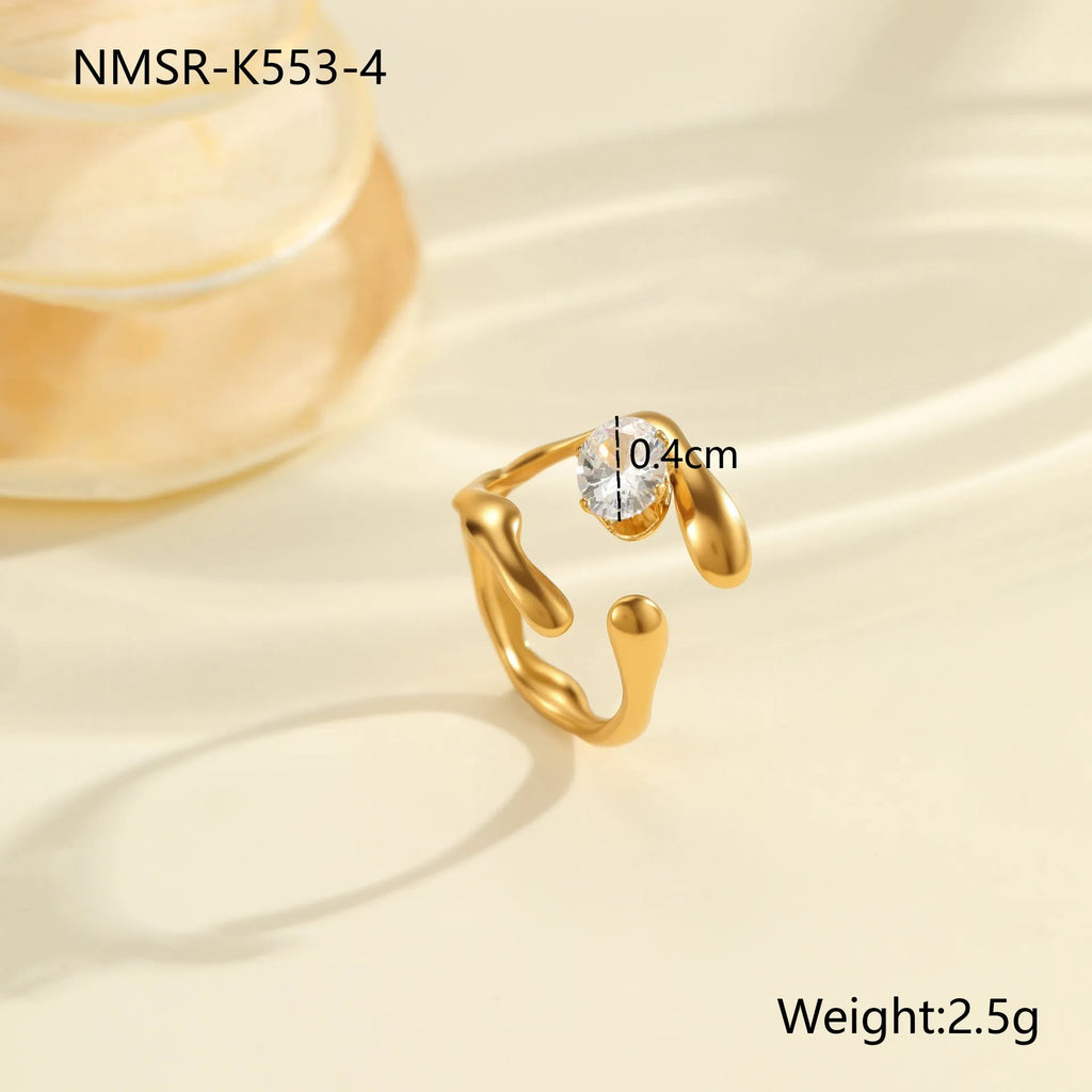 Geometric open mouth zircon ring in stainless steel with adjustable design and multiple colour options
