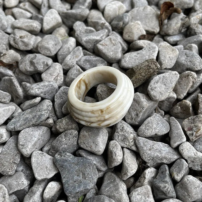Chinese style irregular geometric wide resin ring in brown or white latte colour.