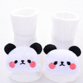 Baby socks in cotton fabric showing Lion, Panda, Blue Bow, and Pink Stars designs for sizes XS, S, M.