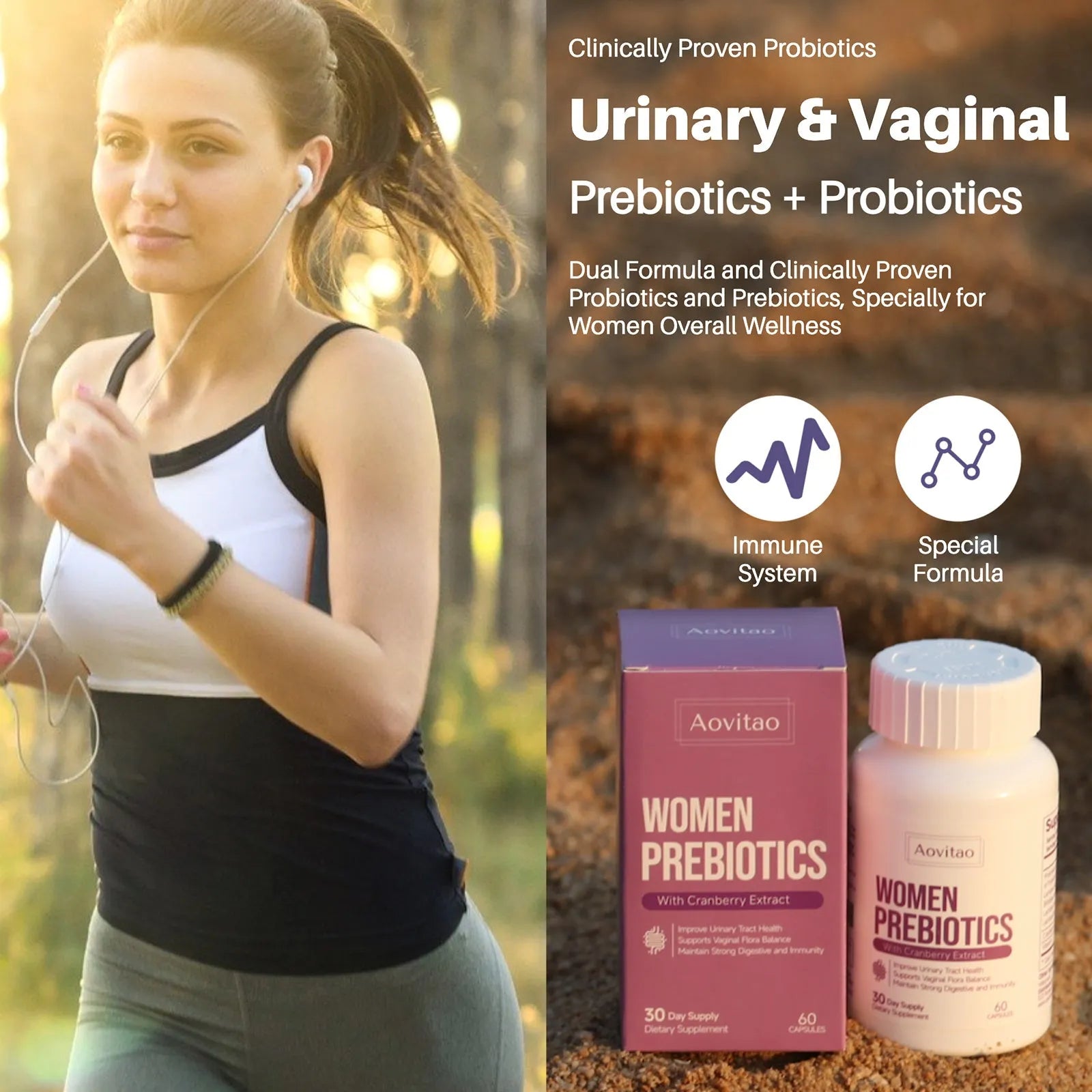 AOVITAO Women's Probiotic 60 Billion CFU capsules for vaginal pH balance and digestive health