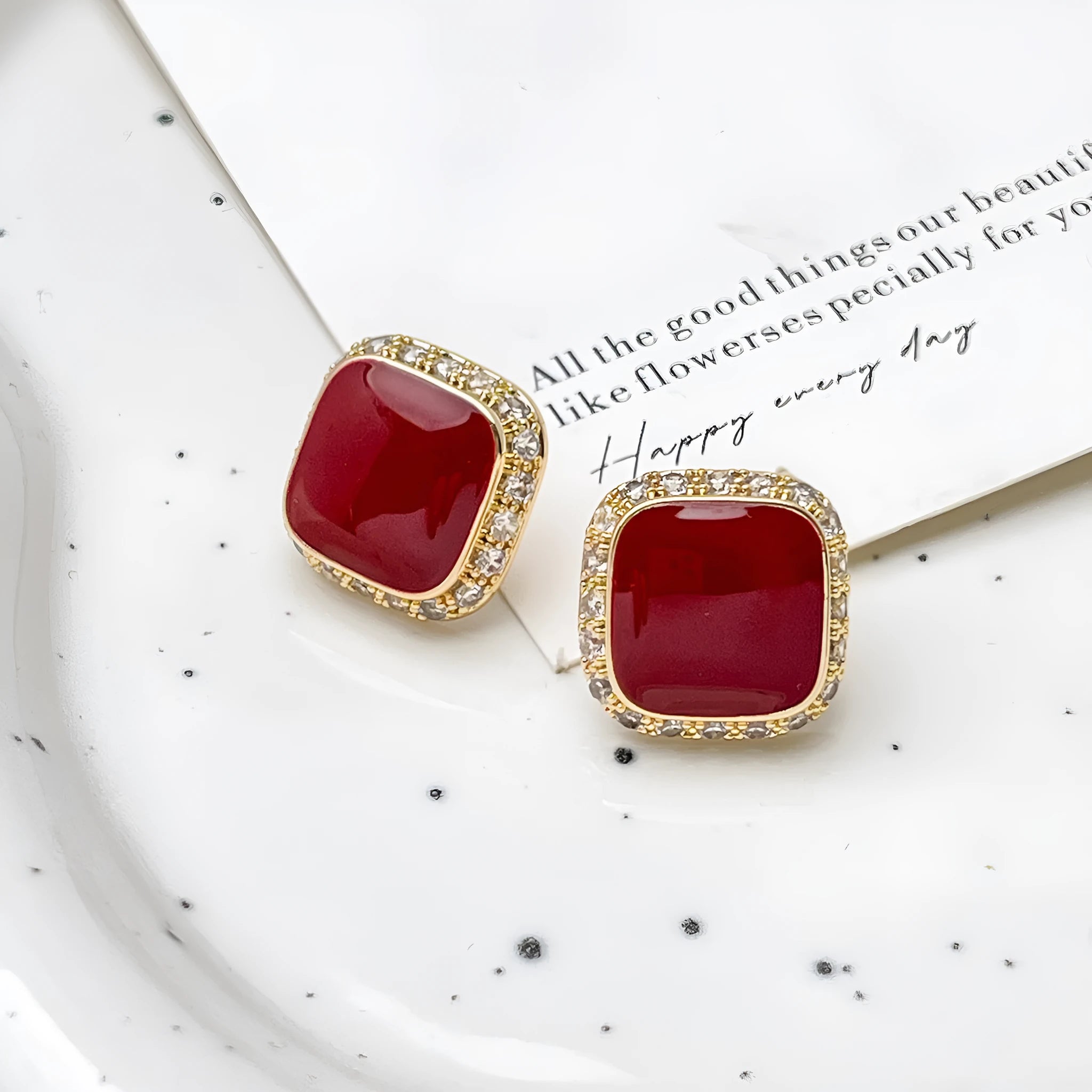Red geometric square alloy drop earrings with retro style and seiko treatment
