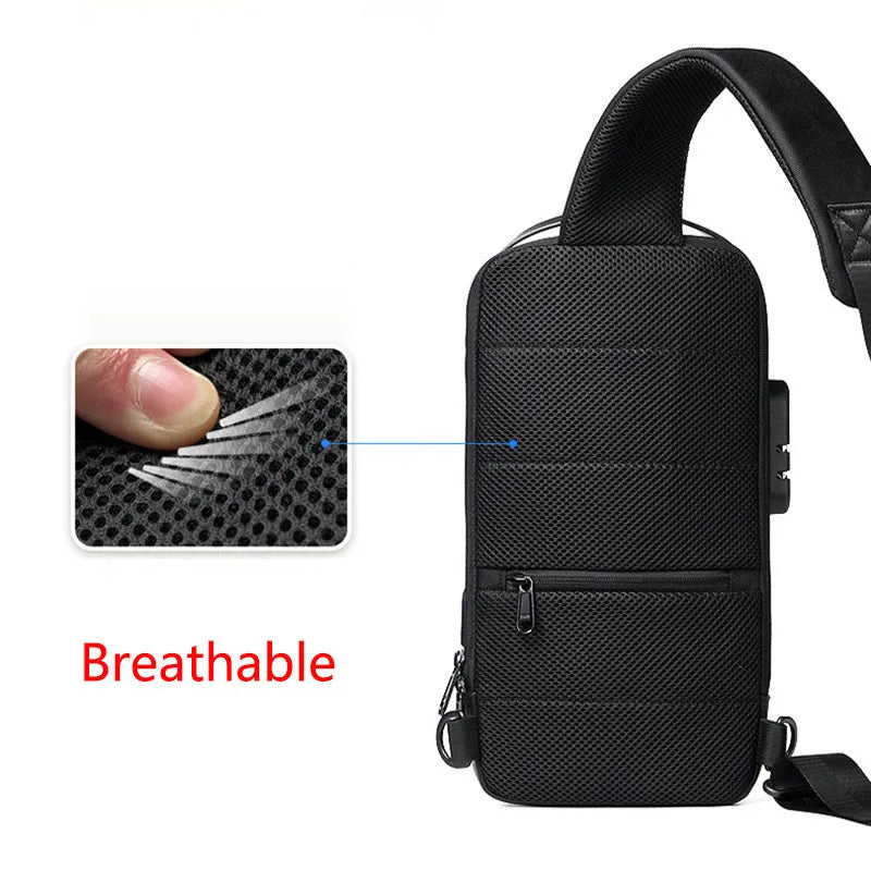 Black waterproof Oxford cloth anti-theft messenger bag with USB port and crossbody strap
