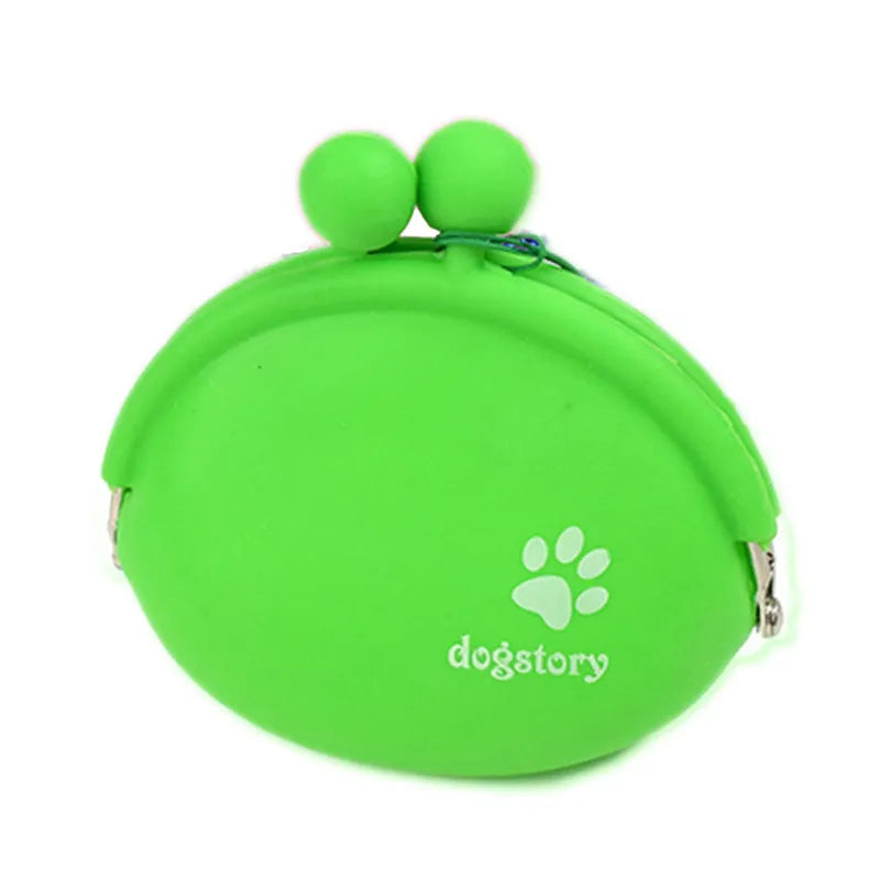 Yellow silicone dog treat pouch attached to waist belt for hands-free training