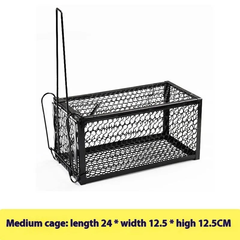 Indoor automatic mouse cage trap in metal and plastic construction with small medium large size options