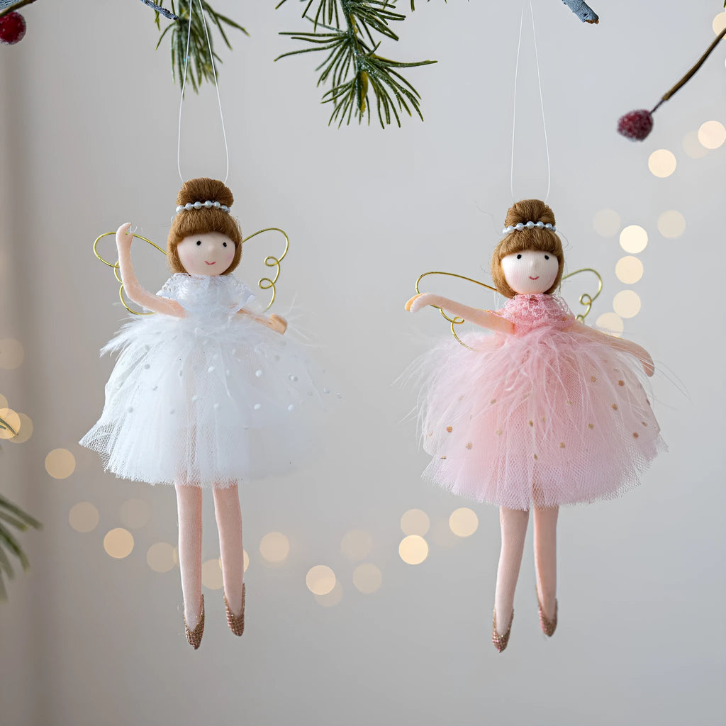 Pink and white cloth ballet girl angel plush doll pendant for decorative display