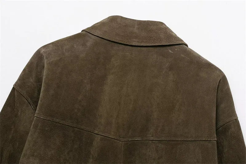 Women's black PU leather-look casual jacket in Japanese Korean style, regular fit.