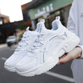 Women's white mesh casual sports shoes with thick PU soles and round toe design