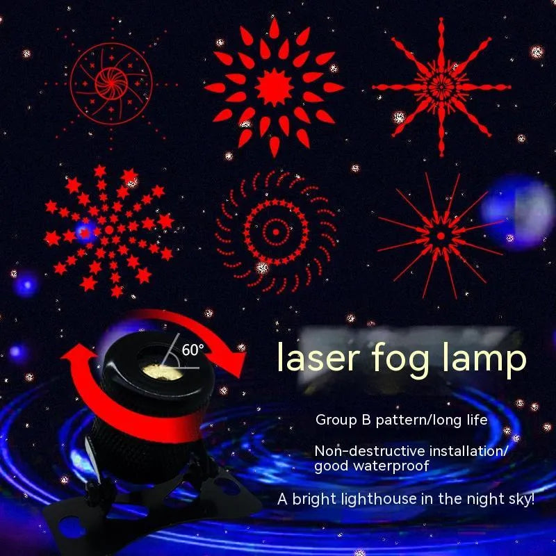 Aluminium vehicle laser fog lamp with adjustable mounting bracket and red laser projection