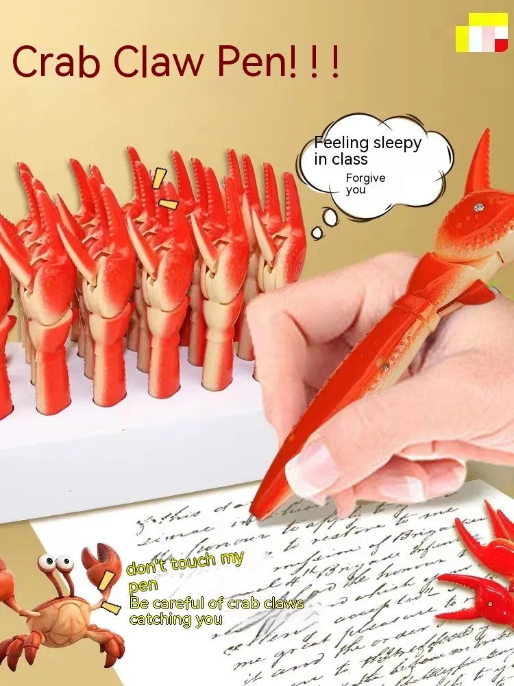 Pressing crab clip ballpoint pen with playable claw mechanism