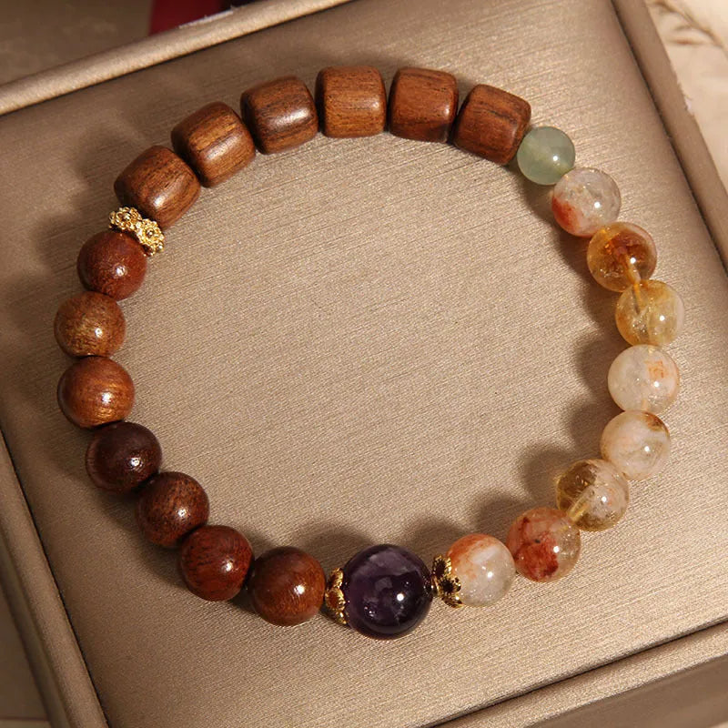 Women's yellow tower crystal and ebony amethyst bracelet with pearl and rhinestone decoration