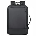 Black large capacity waterproof Oxford backpack with curved shoulder strap and hand carry handle.