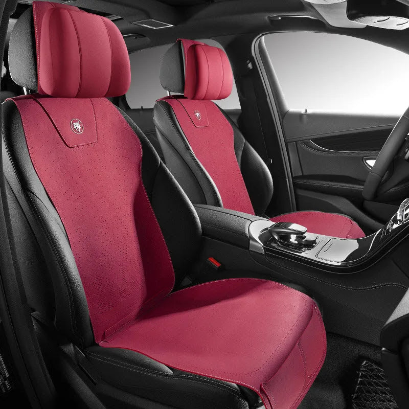 Tailored leather ultra thin car seat cover in Hermes orange colour with gradient hole pattern
