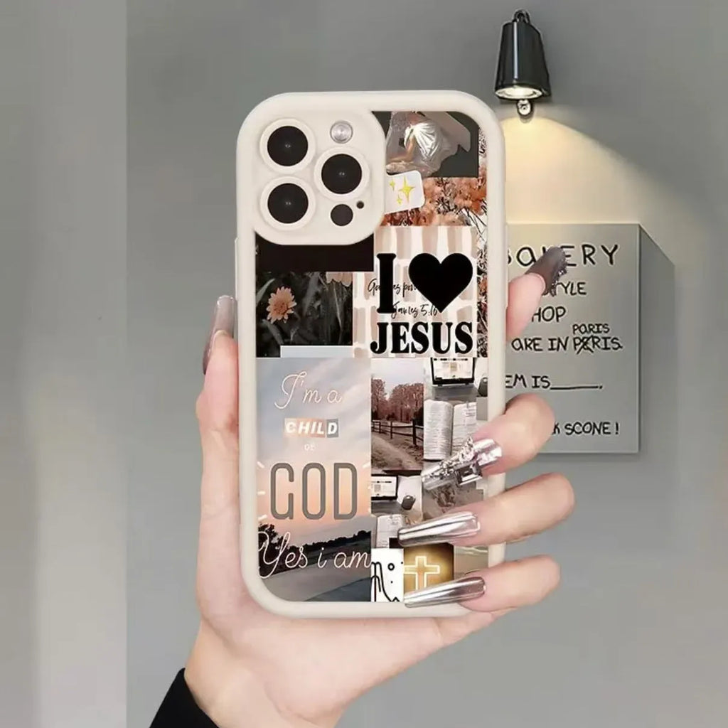 White frosted TPU phone case for Apple iPhone with poster design and built-in bracket