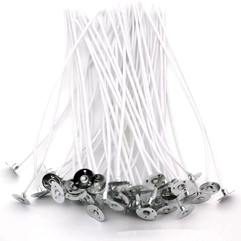 White cotton candle wicks in three lengths for DIY candle making.