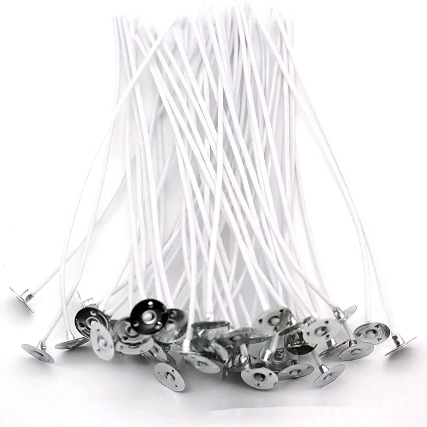 White cotton candle wicks in three lengths for DIY candle making.