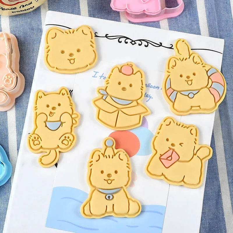 Plastic cartoon dog biscuit mould set with multiple puppy-themed designs
