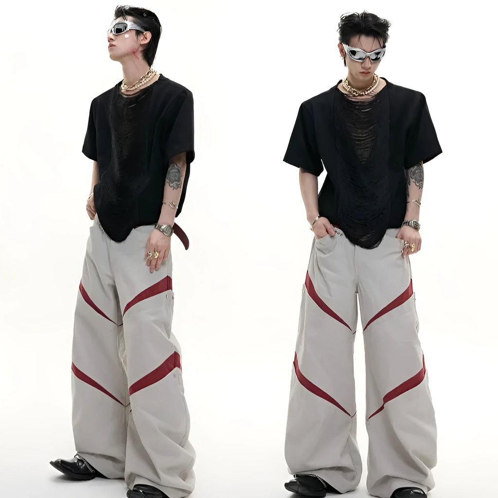 Men's black loose fit T-shirt with hollow out V-neck design and short sleeves