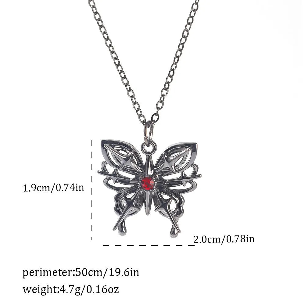Gothic Halloween necklace with spider and bat alloy pendant on a chain.
