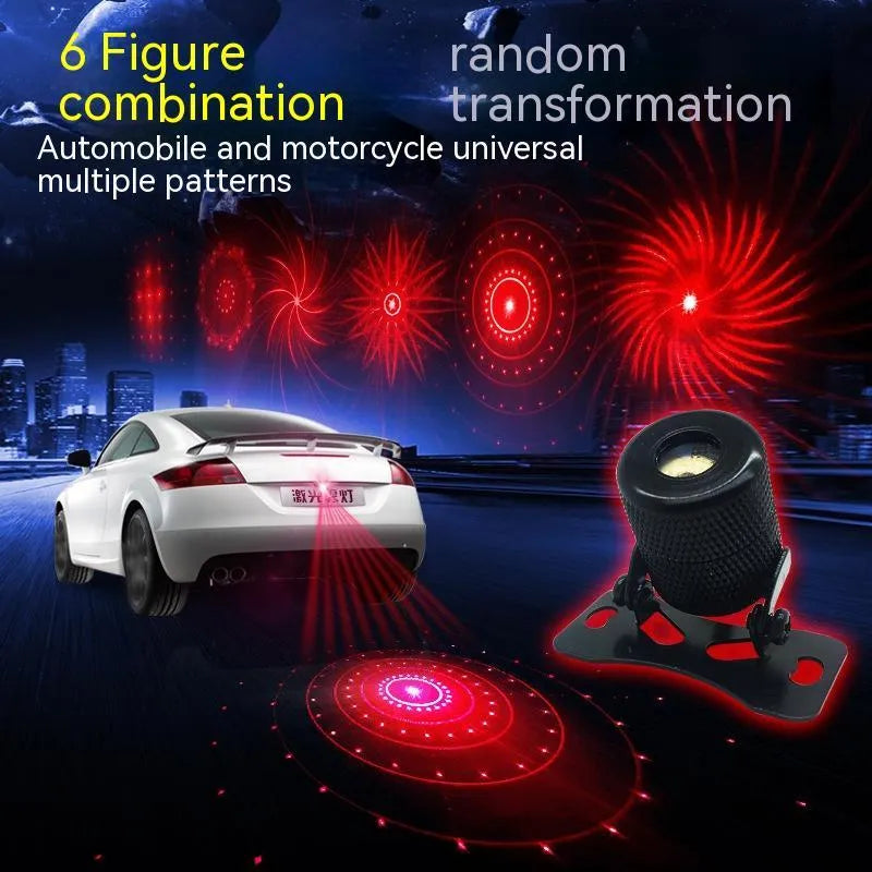 Aluminium vehicle laser fog lamp with adjustable mounting bracket and red laser projection