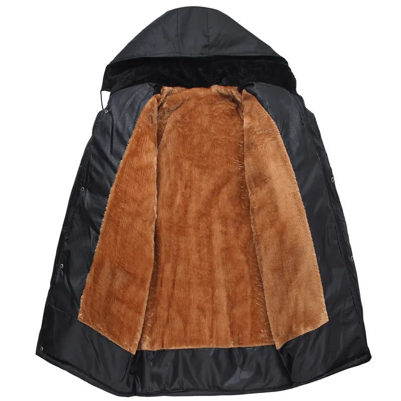 Men's winter cotton coat jacket with detachable hat in loose fit, available in gray