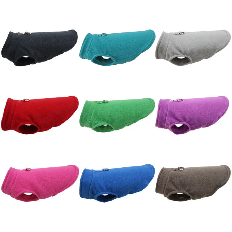 Thickened polar fleece dog waistcoat in solid colour, available in nine shades