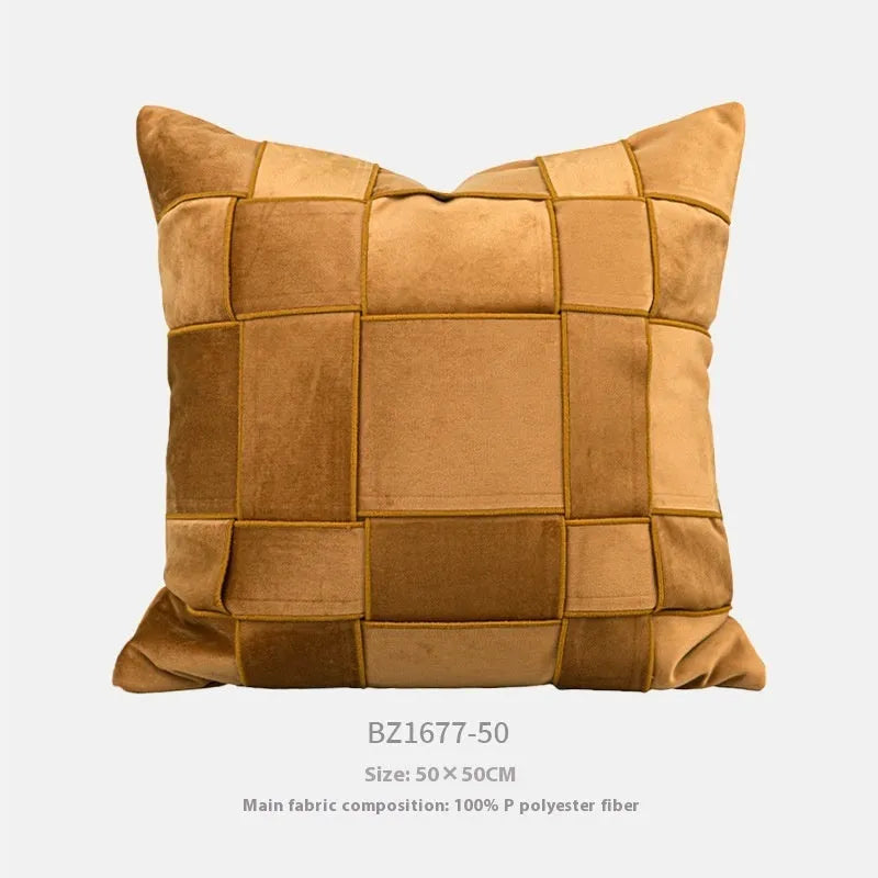 Square 50x50cm chenille woven pillow cushion on a sofa in a choice of seven colours.