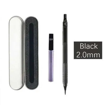 Metal automatic mechanical pencil with various lead specifications displayed