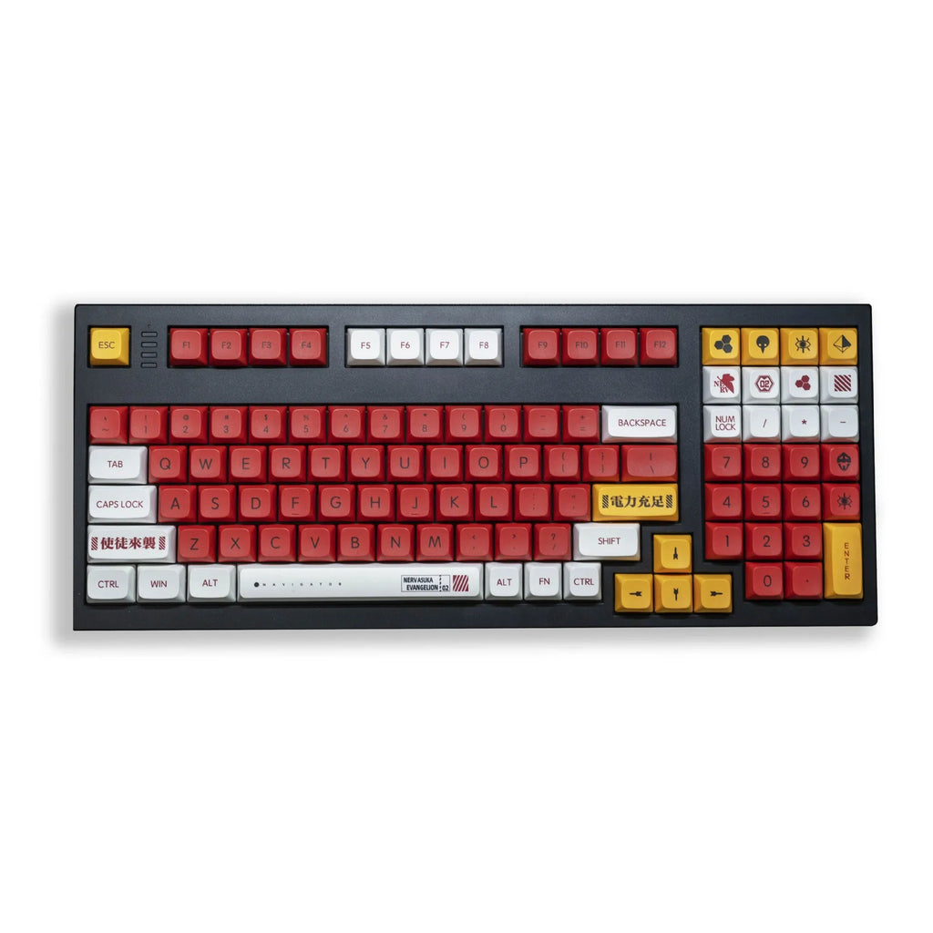 138 PBT dye-sublimated mechanical keyboard keycaps with boy and girl colour matching theme, shown with bag, box, and can packaging options.