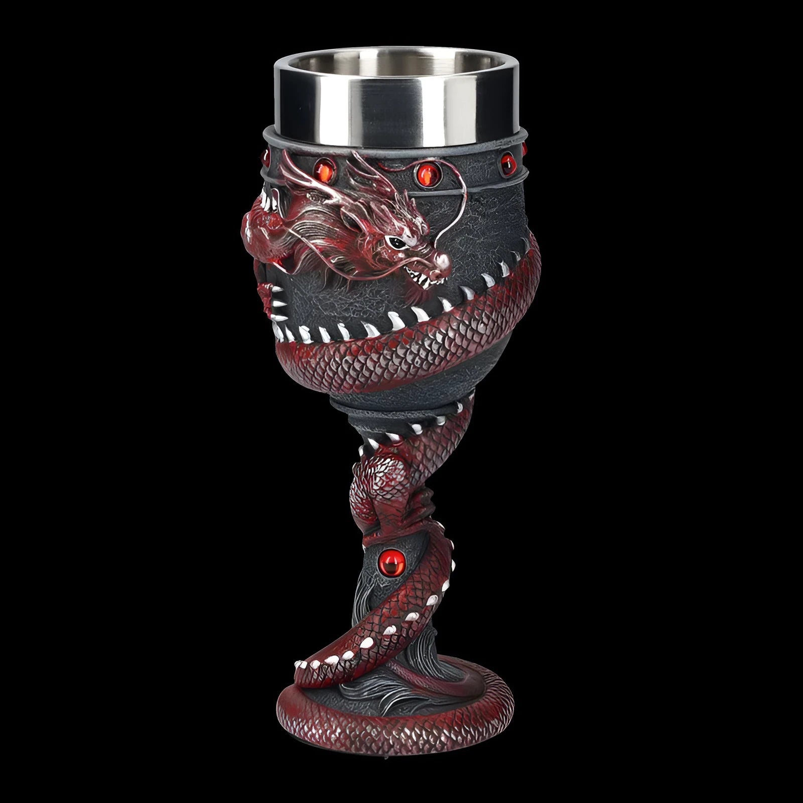 Chinese dragon 3D stainless steel red wine glass with resin handle in gold colour