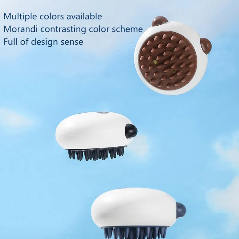 Panda-shaped silicone pet shower brush with soft bristles for dog and cat bath time.