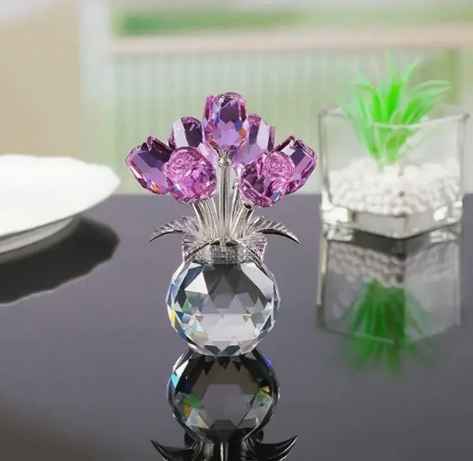 K9 crystal glass artificial rose decoration in geometric shape available in seven different colours