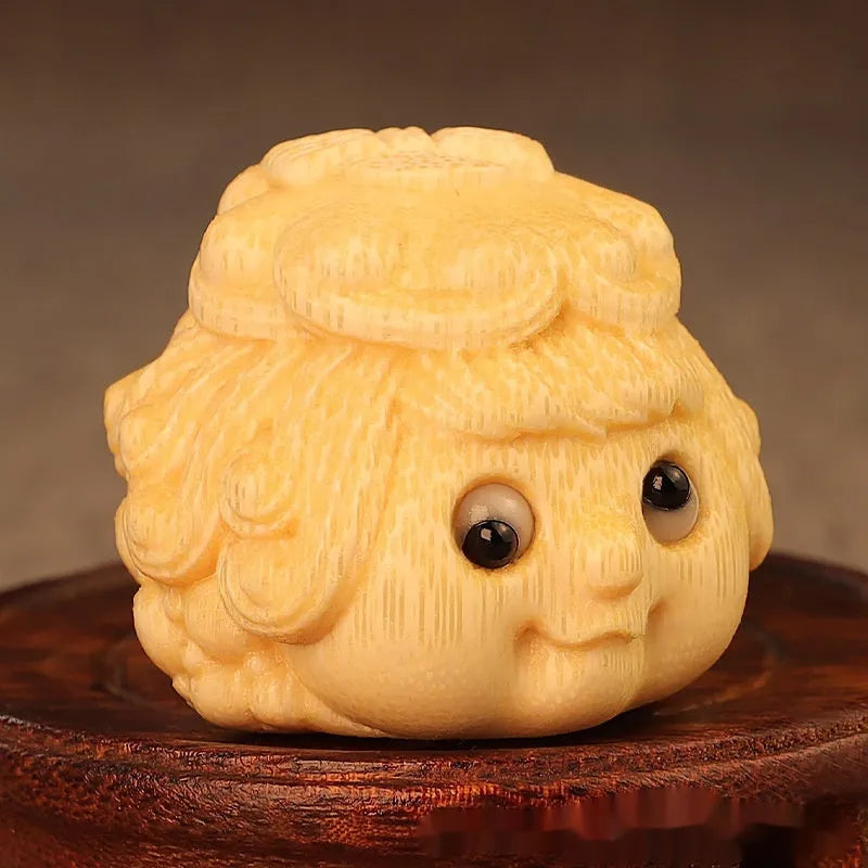 Hand-carved solid bamboo golden toad princess ornament in cute style.