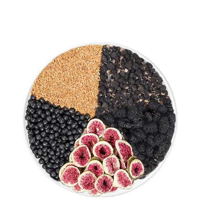 Mulberry flaxseed fig herbal tea bags in packaging with optional drinking cup
