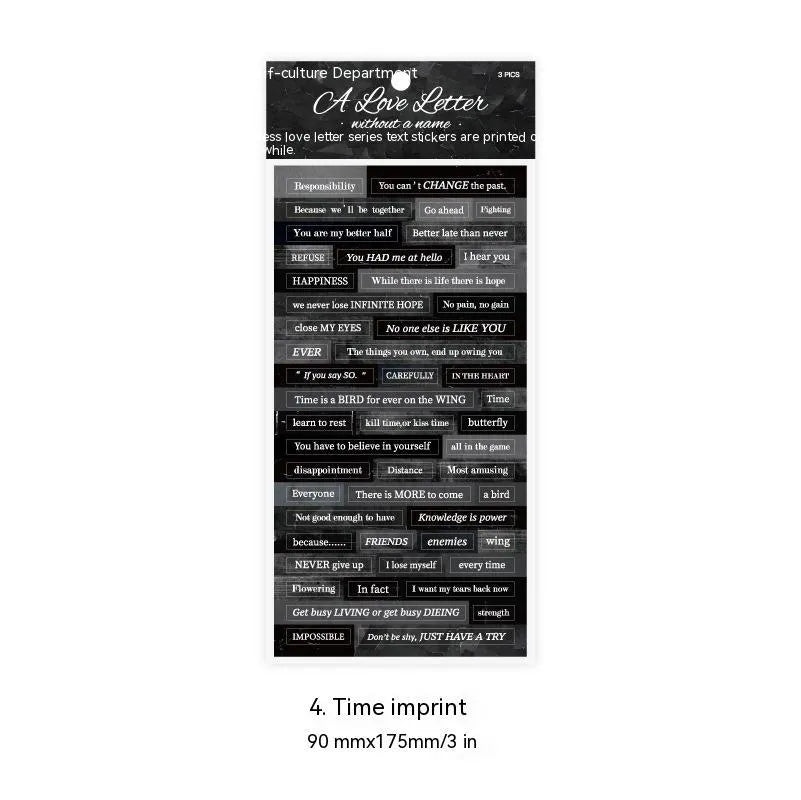INS style English quotation decorative stickers in four colours on Japanese paper, size 90 by 175 mm