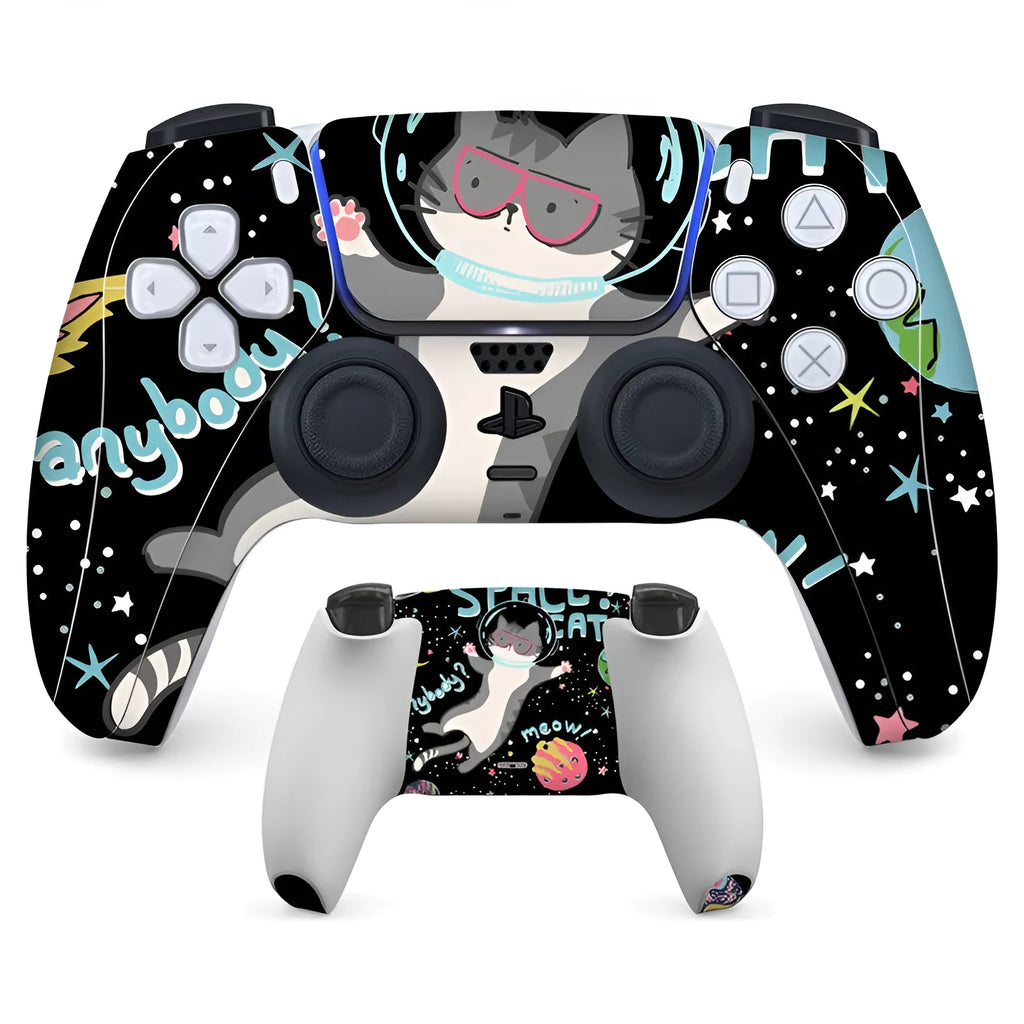 Set of front and back anti-scratch protective stickers for a PS5 controller.